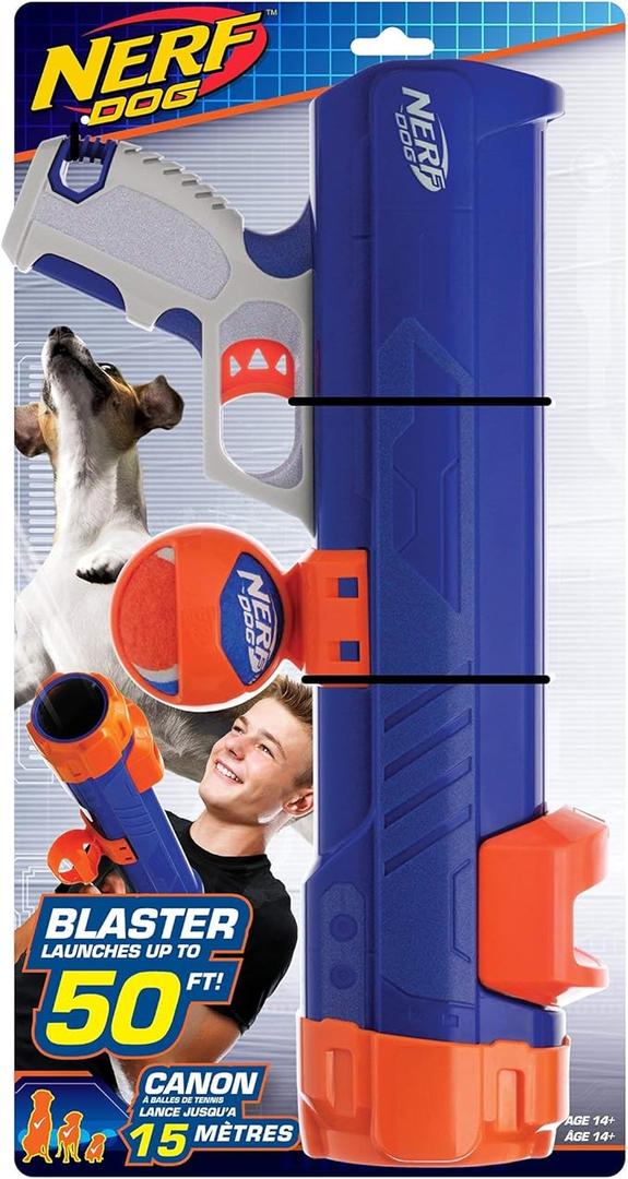 Nerf Dog Tennis Ball Blaster Dog Toy Blue/Orange, 16 Inch Compact Blaster 