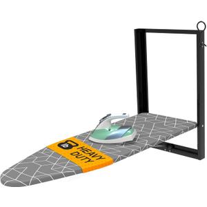 Xabitat Wall Mounted Ironing Board, 36.2" X 12.2" Compact Mount Fold Down Iron Board for Small Spaces, Space Saving with Cotton Fabric Cover, Black and Grey