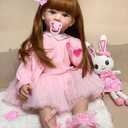 Angelbaby Doll 24 inch Adorable Reborn Toddler Girl with Long Hair That Looks Real Reborn Silicone Baby Dolls Cuddle Toys for Children Doll Sets (Pink Dress)