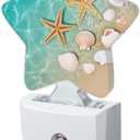 Night Light,Beach Starfish Shell Plug into Wall with Dusk to Dawn Light Sensors,Coastal Summer Warm Star Nightlights for Bedroom,Bathroom,Hallway,Kitchen Home Decor Desk Lamp