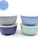Elk and Friends Stainless Steel Bowls with Silicone Sleeve for Babies & Toddlers | Lids Included | Stay Put Suction | Cereal & Snack Bowls | 4 Pack (Sage/MistyBlue/Navy/Gray)