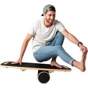 Balance Board for Adults | Wobble Board with Adjustable Stoppers - 3 Different Distance Options | Wooden Balance Boards for Improve Balance, Surf Trainer & Physical Therapy, 29 x 11 x 0.78 inches