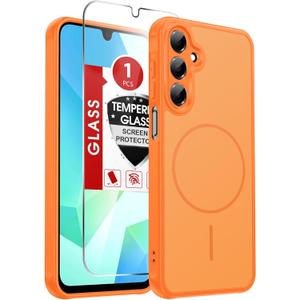 LeYi for Samsung Galaxy A16-5G Case: Samsung Galaxy A16 5G Phone Case with Screen Protector, [Magnet Fit] Solid Dual-Tone Panel Slim Skin-Feel & Full Body Shockproof for A16 Samsung Phone Case, Orange