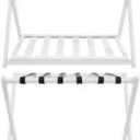 Semiocthome Set of 2 White Bamboo Luggage Racks, Portable Suitcase Stand with Shelf, Folding Luggage Stand Ideal for Guest Room, Bedroom, Hotel, Easy Assembly