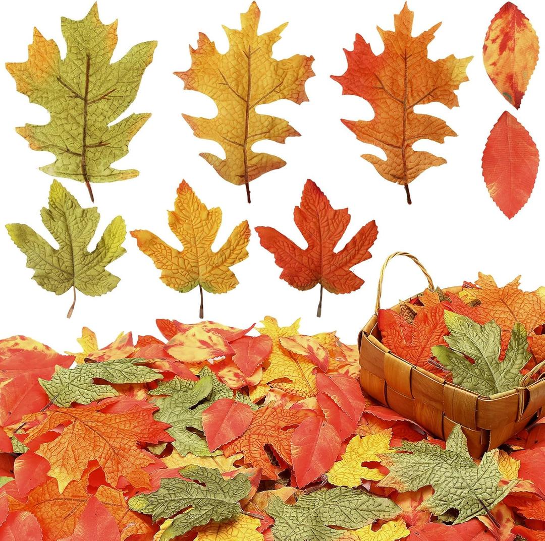 245 Pcs Fall Artificial Maple Leaves Decorations Large Size Autumn Fall Leaves Bulk Faux Thanksgiving Mixed Colored Fake Harvest Leaf Decor for Crafts Wedding Party Table Decor
