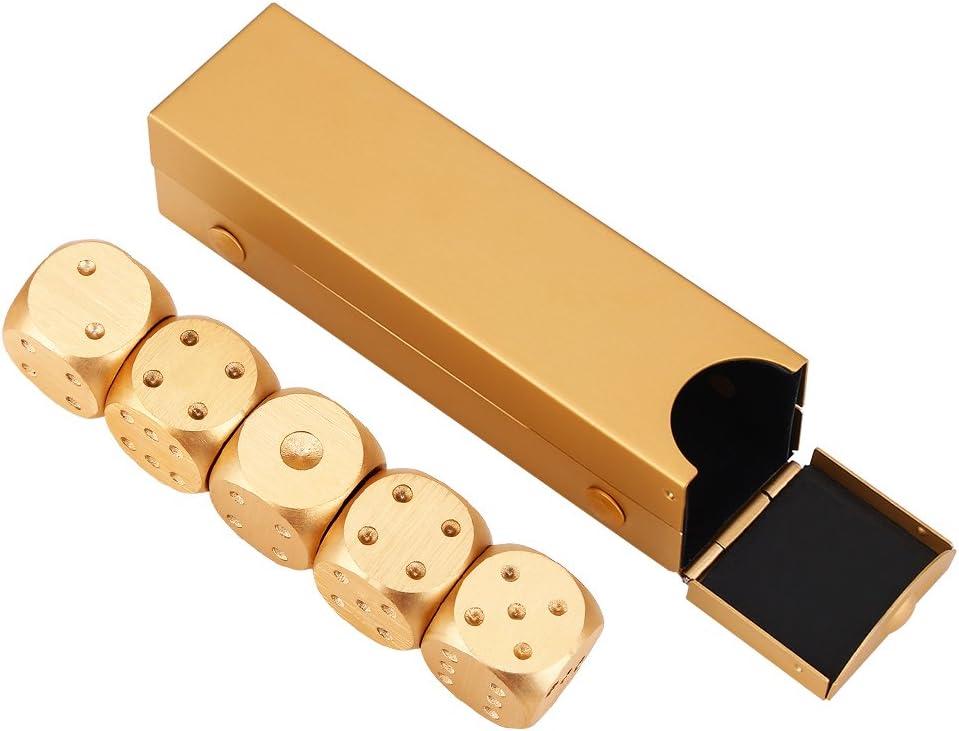 Aluminum Alloy Dice Set - Table Game Dice, Poker Games Dices Set with Case - 5Pcs (Gold, Silver) - Hexahedron - Adult, Teen