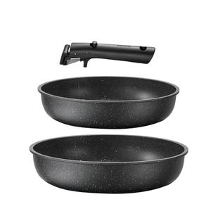 CAROTE 3pcs Pots and Pans Set Non Stick, Cookware Sets, Kitchen Set, Oven/Dishwasher/Fridge Safe, Space Saving Pots Set, Nonstick Set with Versatile Detachable Handle, Induction RV Set, Black