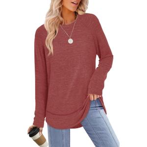 Sampeel Long Sleeve Shirts for Women Tunic Tops Loose Fit Dressy Crew Neck Pullover Basic Sweaters for Women 2025 (3XL, Red) 
