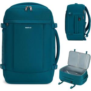 ECOHUB Travel Backpack for Men Women, Carry on Backpack with USB Charging Hole, Spirit Airlines Personal Item Bag Flight Approved, 15.6 Inch Laptop Backpack with Anti Theft Pockets, 30L, Blue Green