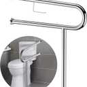 FlySkip Toilet Grab Bar with Toilet Paper Holder,23.5inch Polished Glossy Floor to Wall-Mounted Support Bar Handicap Grab Bars for Toilet,Bathroom Aid Assist Rail for Disabled Elderly Pregnant Woman