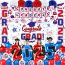 Graduation Decorations 2025 - Red and Blue Graduation Party Supplies Congrats Grad Backdrop & Banner, Hanging Swirls, Porch Sign, Balloons, Foil Number 2025 for High School & College Celebrations