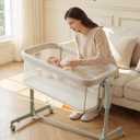 ONTHEWEI Baby Bassinet Bedside Sleeper 3-in-1, Easy Night Feeding with One-Side Fold & Rolling Wheels, Breathable Mesh, 6-Height Adjustable, Soft Mattress for Newborns