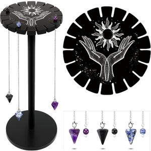 Yulejo 3-Shelf Pendulum Holder Crystal Shelf, Black Hand Moon Design for Crystal Essential Oil Display