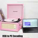 Vintage Standing Pink Vinyl Record Player with Detachable Legs, Built-in 4 Speakers, USB to PC Encoding, 33/45/78 RPM LP Player Bluetooth Retro Turntables Support Headphone Jack, RCA Out, AUX in