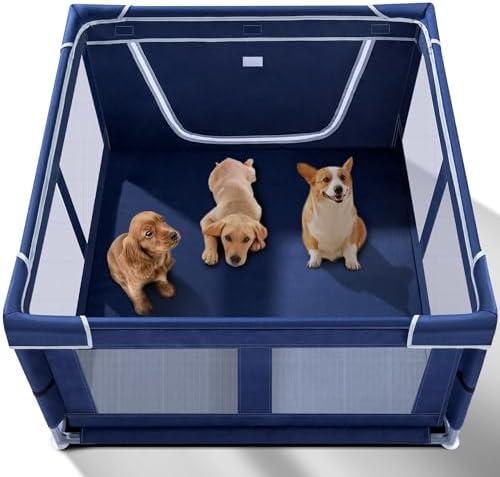 Puppy Playpen Indoor for Dog Small Pets, Dog Playpen 42x42 x25 inch, Dog Play Pen Indoors with Gate, Oxford Fabric Pet Exercise pens for Puppy, Anti-Tipping Dog Enclosure with Zipper Door Puppy Playpen Indoor for Dog Small Pets, Dog Playpen 42x42 x25 inch, Dog Play Pen Indoors with Gate, Oxford Fabric Pet Exercise pens for Puppy, Anti-Tipping Dog Enclosure with Zipper Door