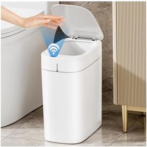 Joybos  Rechargeable Bathroom Trash Can,Motion Sensor Trash Can Automatic Touchless,White 3.5 Gallon Smart Garbage Can with Lid,Auto-Adsorption Slim Small Waste Basket for Bedroom,Bathroom,Kitchen