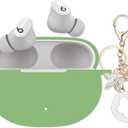 Case for Beats Studio Buds 2021, Studio Buds Plus 2023 Case Cover with Bling Keychain, Soft Silicone Protective Skin for Beats Studio Buds + Earbuds Accessories for Women Girls (Cactus Green)