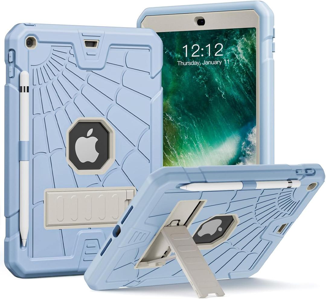 SIBEITU iPad 9.7 inch Case for Kids | iPad 6th Generation Cases with Stand | iPad 5th Generation Case W/Pencil Holder 2018/2017 | Slim Shockproof Protective Case for iPad 9.7 inch 5th/6th Gen (#1 Sky Blue)
