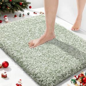 Yimobra Bathroom Rugs for Home Essentials, Non Slip Washable Bath Mat, Soft Water Absorbent Plush Shower Rug for Bathroom Floor, Bath Decor Accessories, 24x17, Light Green White