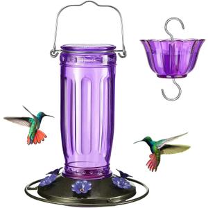 Kingsyard Glass Hummingbird Feeder for Outdoors Wild Bird Feeder with 6 Feeding Ports Hanging for Garden Yard, Purple (Ant Moat Included) (Purple)