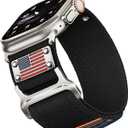 Sport Bands Compatible with Apple Watch Ultra 3 Band 49mm 46mm 45mm 44mm 42mm Men Women, Rugged Nylon Loop Strap with Durable Metal Stars-Stripes Flag for iWatch Ultra/Series 11 10 9 8 7 6 5 4 SE 3 2 (Black)