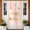 Pink Rose Gold Happy Birthday Door Banner Backdrop Decorations for Women Girls, Happy Birthday Party Door Cover Sign Background Supplies for 16th, 21st, 30th, 40th, 50th, 60th Birthday