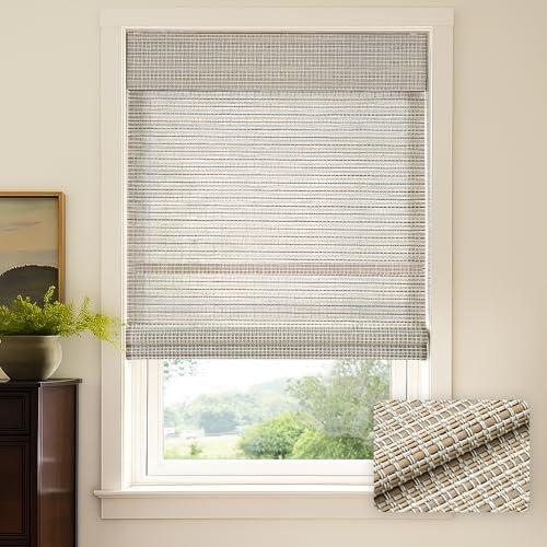 LazBlinds Cordless Bamboo Roman Shades for Windows, Light Filtering Natural Bamboo Blinds, Easy Lift Cordless Design for Living Room & Bedroom, Fits Interior Windows 39" W x 64" H, Greystone