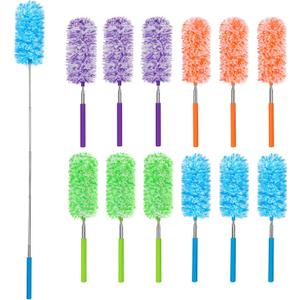 MAVRIZ 12 pcs Microfiber Extendable Duster, Washable & Reusable Duster for Cleaning Small Dusters for Blinds, Electronics, and Furniture