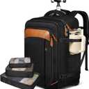 Vancropak Travel Backpack with Wheels, 17 inch Carry On Flight Approved Wheeled Laptop Backpack with 3 Packing Cubes, Expandable Water Resistant Lightweight Roller Backpack for Business, Black Brown