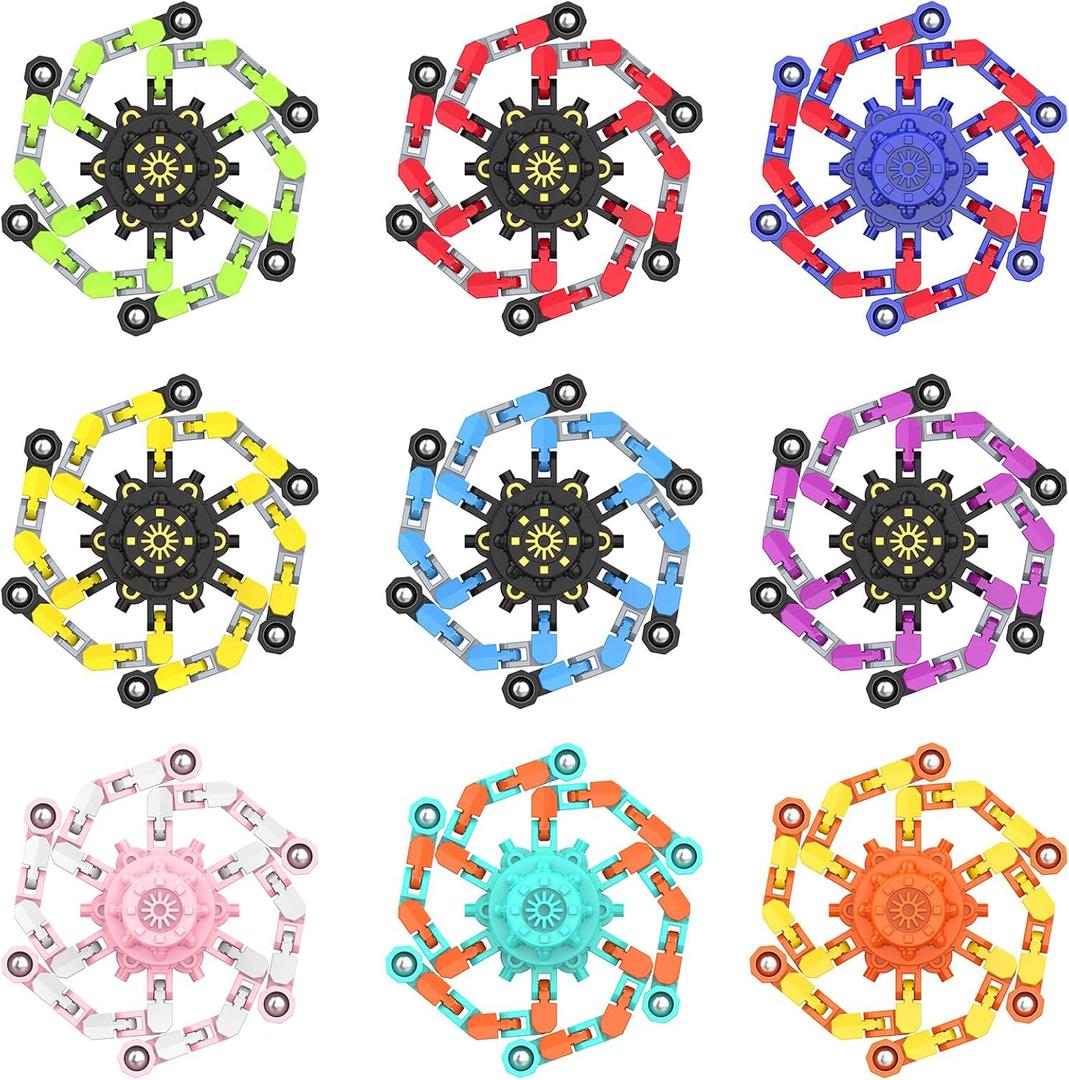 Christmas Transformable Fidget Spinners,Funny Stress Relief Sensory Fidget Toys,Deformable Chain DIY Robot Fingertip Gyros Toys Party Favors Christmas Stocking Stuffers for Kids and Adults (9PC)