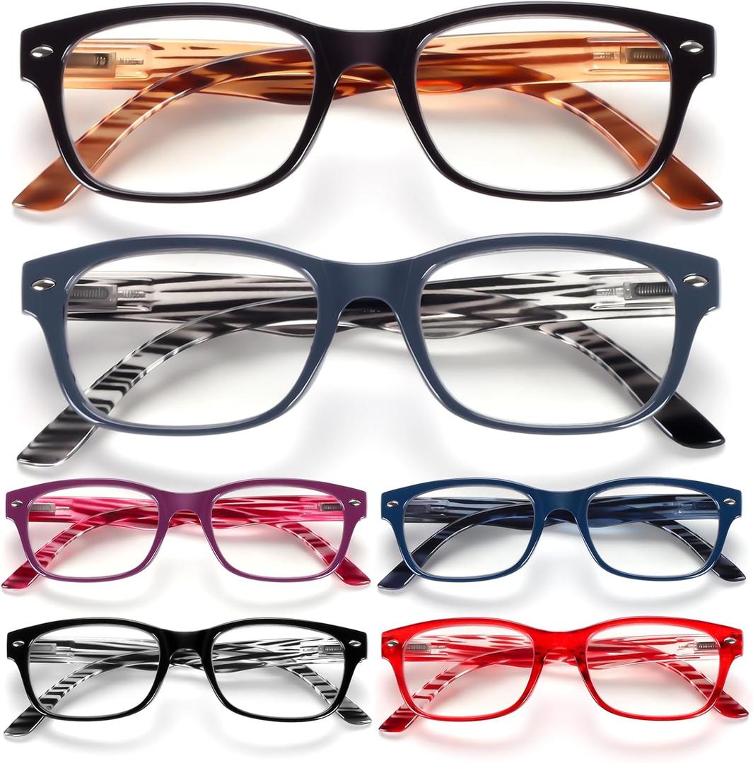 BLOEXCLU 6 Pack Reading Glasses for Women Men Blue Light Blocking Spring Hinge Computer Readers, Anti Eyestrain/Glare