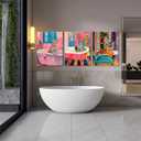 Framed Funky Bathroom Animal Wall Art set of 3, Tiger Leopard Zebra in Bathtub pictures Wall Decor, Pink Kitsch Aesthetic Animal Eclectic Posters Print Artwork for Restroom Bathroom (L12''W16'', Canvas)