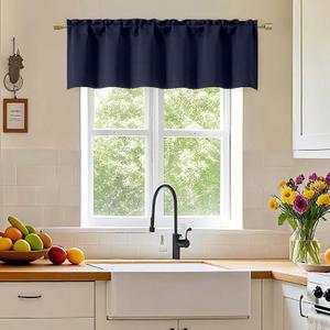 Simplebrand Navy Blue Valance for Windows, Short Blackout Curtains for Kitchen/Small Windows with Rod PocketThermal Insulated Solid Curtain Valance, Each 60Wx14L Inches, 1 Piece