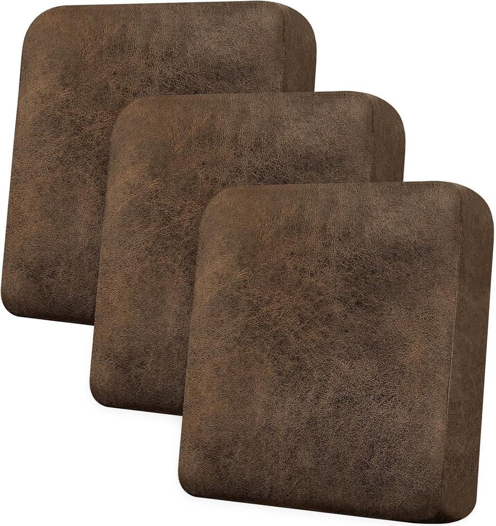 Couch Cushion Covers Leather-Look 3PC Stretch Sofa Seat Slipcover Sets for Living Room Individual Sofa Cushion Cover Couch Seat Protectors, Pet-Friendly, Non-Slip, Easy Fit - Brown