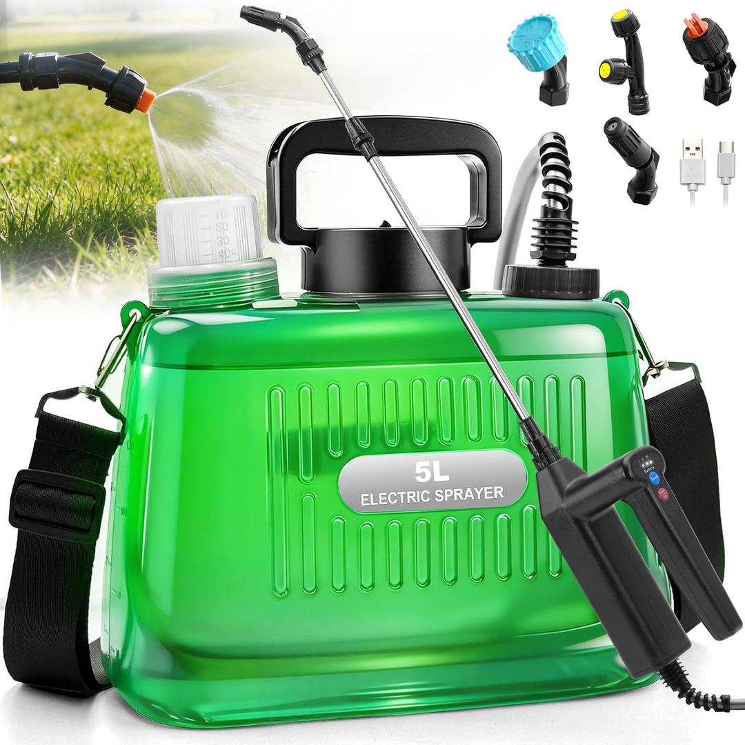 SideKing Battery Powered Sprayer 1.35 Gallon, 3 Adjustable Pressure Electric Weed Sprayer with Battery Indicator, Telescopic Wand & 4 Nozzles, Rechargeable Garden Sprayer for Lawn, Yard & Pest Control