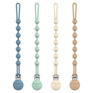 Cuddle Campus Silicone Pacifier Clip Holder with One Piece Design, Pack of 4 Soft Flexible Binky Clips with Texture for Baby Boy and Girl Set 1(6M+) (Neutral)