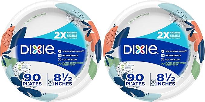 Dixie Paper Plates, 8 ½ inch, Lunch or Light Dinner Size Printed Disposable Plate, Packaging and Design May Vary 90 Counts (Pack of 2)