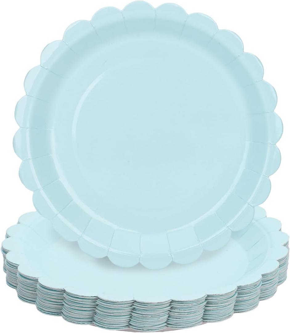 4 x 30 Pcs Light Blue Plates 7 Inch Baby Blue Scalloped Plates Disposable Dessert Plate for Wedding Baby Shower Birthday Party