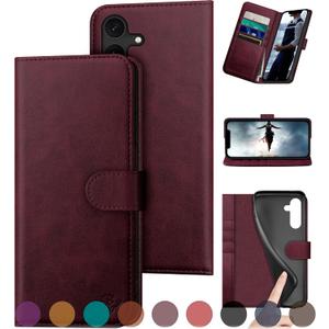DuckSky for Samsung Galaxy S23 FE Genuine Leather Wallet case RFID Blocking4 Credit Card HolderReal Leather Flip Folio Book Phone case Protective Cover Women Men for S23FE case Wine Red