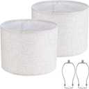 13" Lamp Shades Set of 2 (Spider Fitter), Includes 2 Harps & Finials, Natural Linen Drum Lampshade Replacement for Table Lamps (13" Top x 13" Bottom x 10" High)