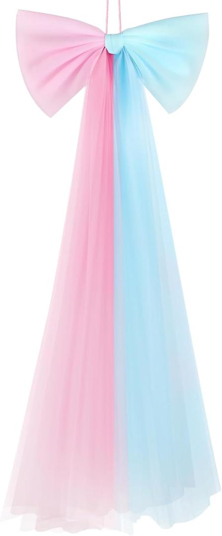 Zeyune 1 Pcs Large Pink and Blue Bow Party Decorations 13.4 x 28.7 Inch Hanging Bow for Baby Shower Birthday Girls and Boys Bachelorette Wedding Ribbon Bows for Gift Wrapping DIY Craft Party