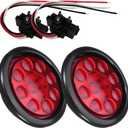 NEW SUN 2Pcs High Bright 4" Round LED Trailer Tail Lights Kit, Stop Turn Reverse and Fog Backup Lights, Universal Fit, Waterproof, Grommet 3-Prong Plug & Play, for Truck Trailer RV, Easy to Install (Red)