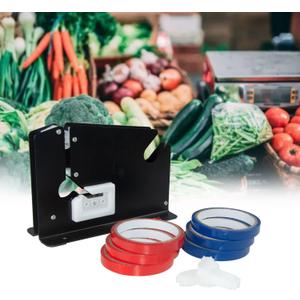 Steel Tape Bag Sealer with Bag Trimmer, 6 Rolls of Tape, Sealing Taper Dispenser for Ground Meat, Ground Meat Packaging System, Heavy Duty Metal Sealer Machine for Fruit, Greens, Bread