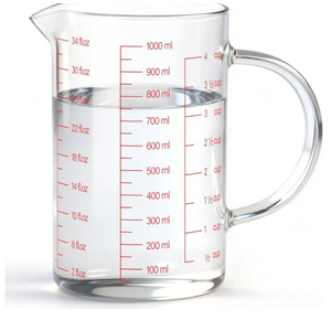 Luvan 34OZ/1000ML Glass Measuring Cup, 4 Cup Glass Measuring Cups With 3 Scales (Ml/Oz/Cup), High Borosilicate Measuring Cup With Handle and V-Shaped Spout, Dishwasher/Freezer/Microwave Safe