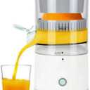Electric Citrus Juicer, Automatic Orange Juice Extractor, White and Mint Green, Kitchen Appliance with Pour Spout