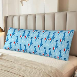 Blue Whale Wearing Red Santa Hat Long Pillow Case, Body Pillow Cover 20 X 54 Inches Soft Plush Body Pillowcase with Hidden Zipper, Bed Pillow Pillowcases for Women & Men