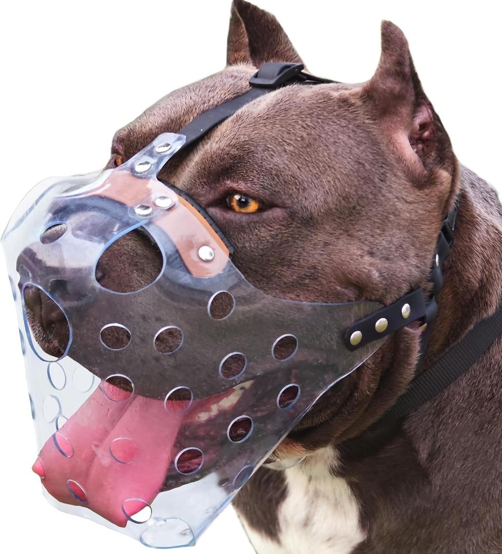 Mayerzon Pitbull Muzzle, Basket Muzzle for Large Dogs Rottweiler to Prevent Biting Chewing Scavenging, Breathable Dog Mouth Guard for Grooming Vet Visits that Allows Panting Drinking (XL)