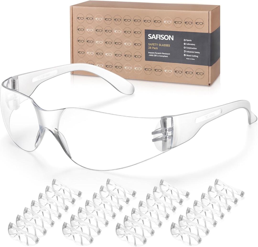 Safety Glasses Bulk 28 Pack Impact & Scratch Resistant Clear Protective Eyewears Polycarbonte PPE Goggles for Construction, Nerf, Shooting, Hospital, Sports