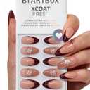 BTArtbox Press On Nails Medium - Rosewood, 3D Flower Almond Brown French Tip Press On Nails with Glue and Adhesive Tabs for Women, Soft Gel Glue On Nails in 15 Sizes - 30 Stick On Nails Kit