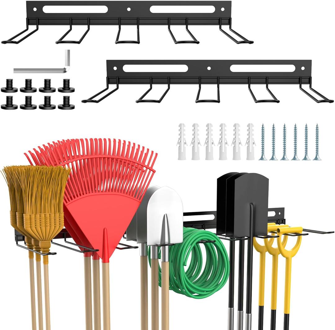 Garage Wall-Mounted Rack, Tool Storage Rack, Garden Tool Rack, Hanging Storage Rack for Yard Tools, Shed Shelf (2-Pack)